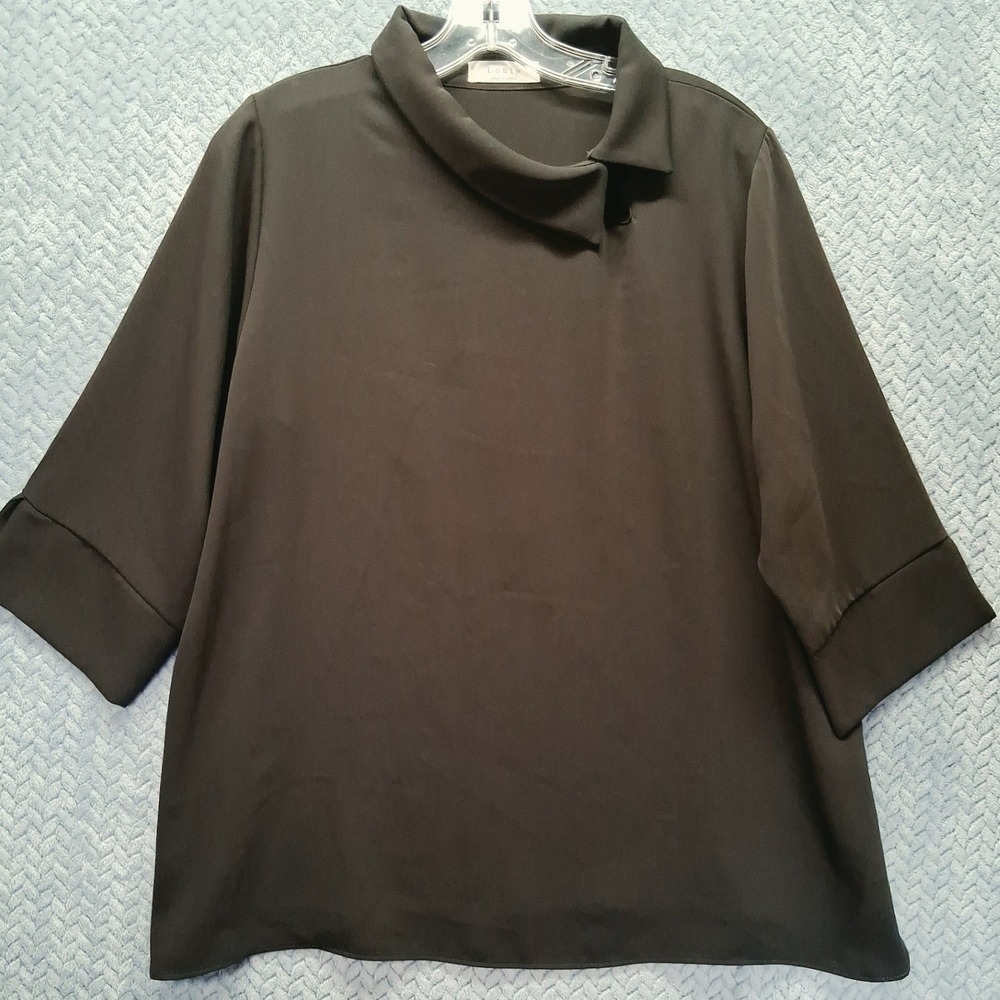 Louie Made in Korea  Elegant Black Asymmetrical Mock Neck Tunic Academia Chic M